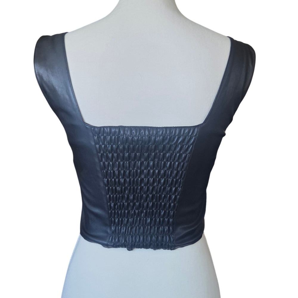 7‎ For All Mankind Black Vegan Leather Corset Top Square Neck Smocked Back Small - Picture 4 of 13
